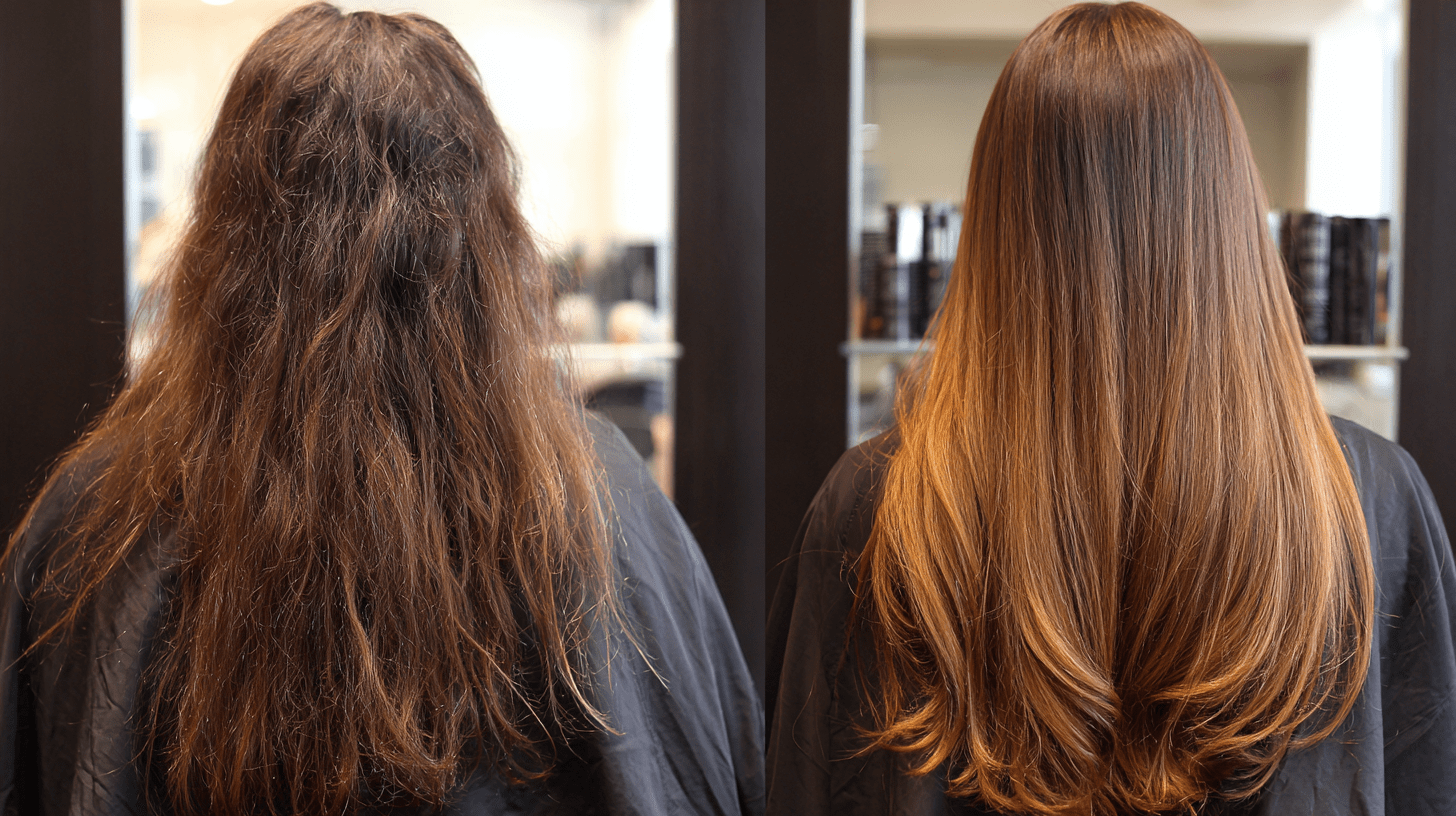 Vorher-Nachher-Bilder von Balayage und Strähnen